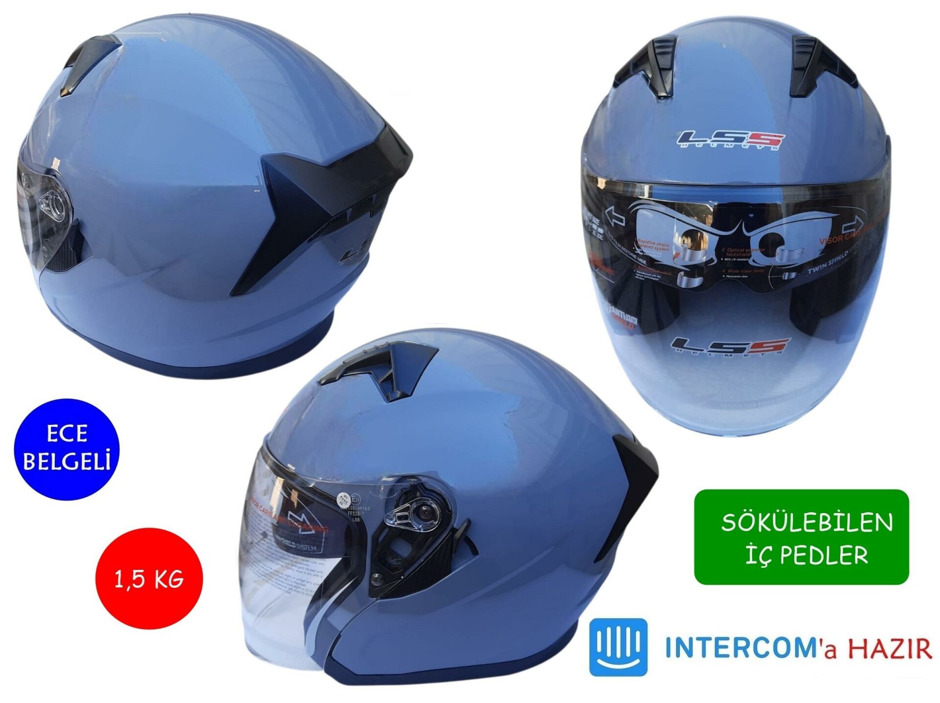KASK LSS ÇENESİZ VİZÖRLÜ NARDO GRİ L BEDEN