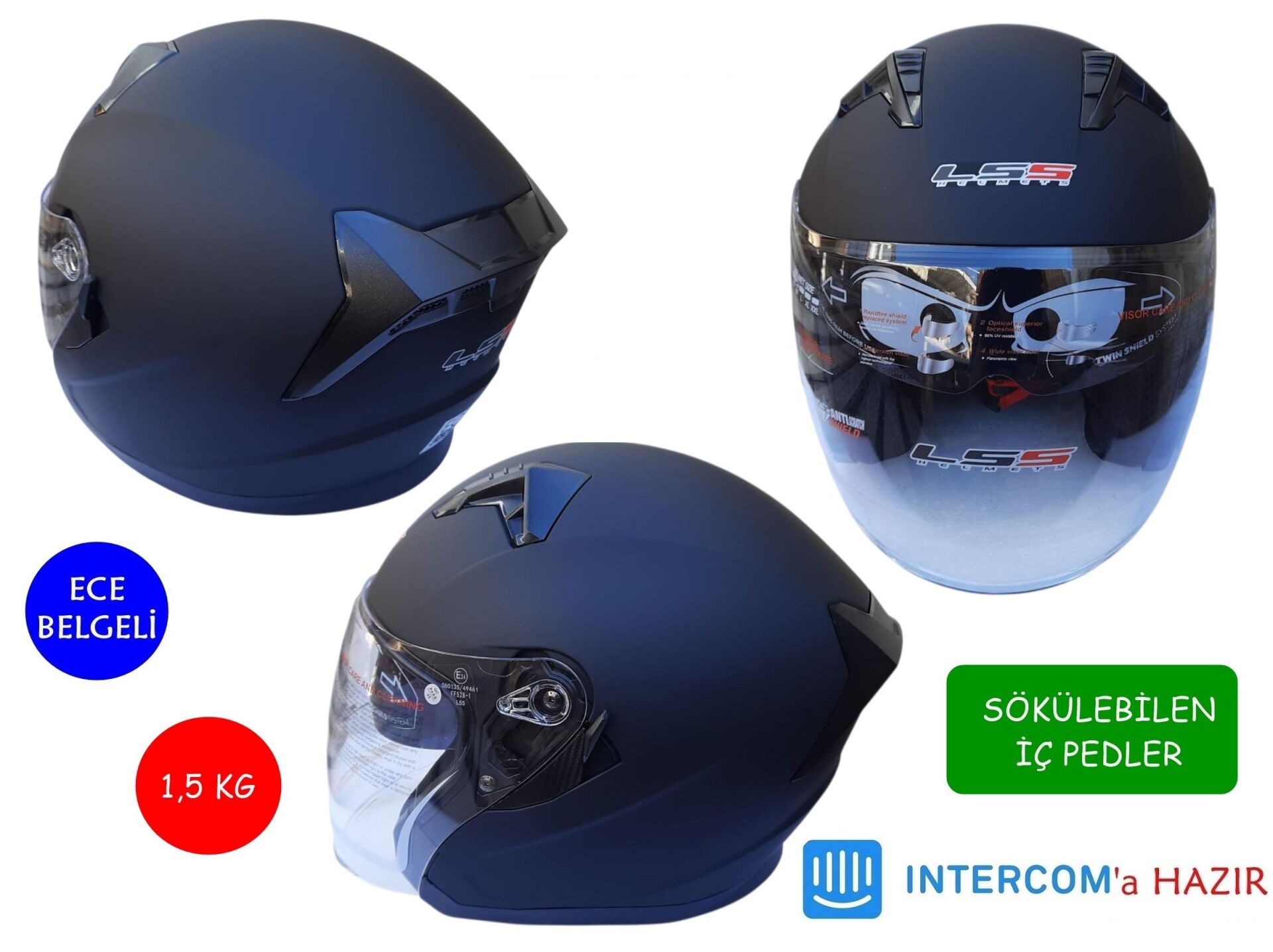 KASK LSS ÇENESİZ VİZÖRLÜ MAT SİYAH L BEDEN