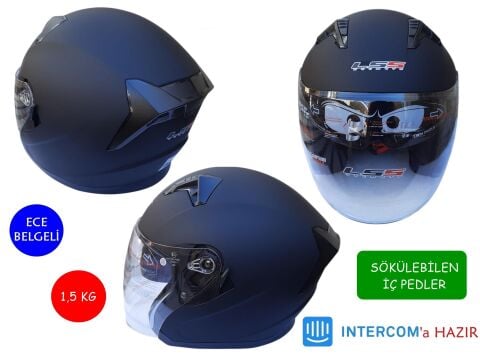 KASK LSS ÇENESİZ VİZÖRLÜ MAT SİYAH L BEDEN