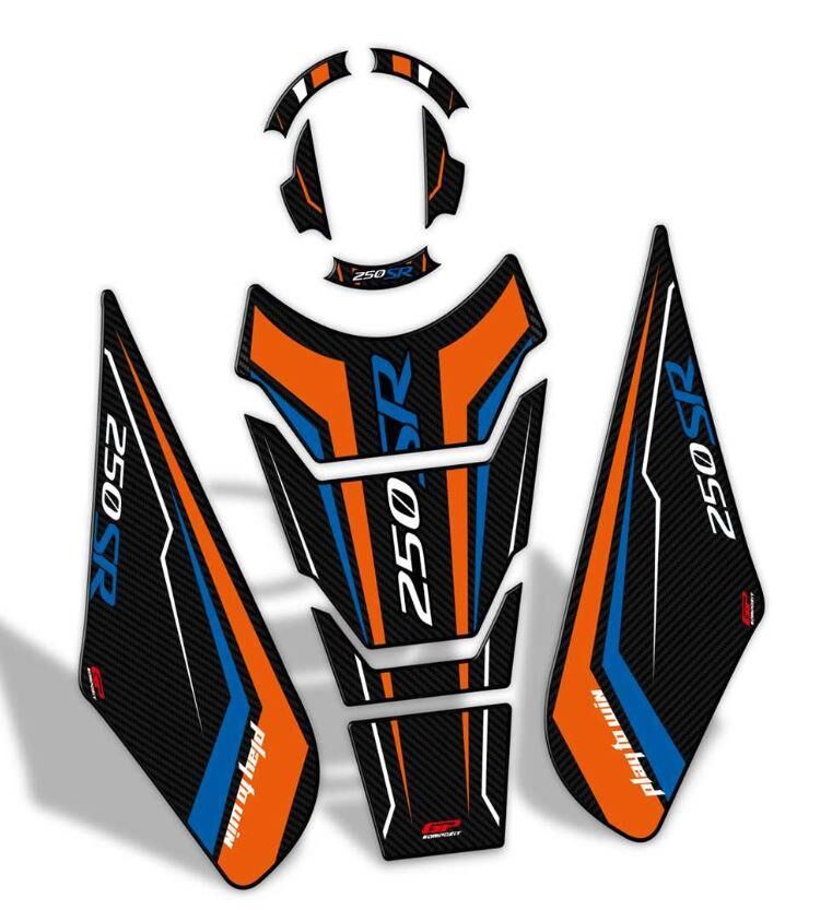GP KOMPOZİT CF MOTO 250 SR 2020-2024 UYUMLU TANK PAD SETİ TURUNCU-MAVİ