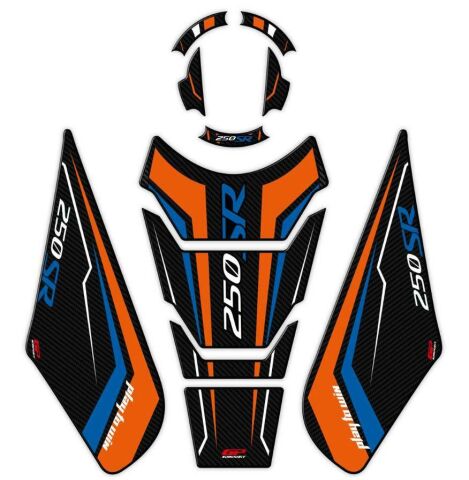 GP KOMPOZİT CF MOTO 250 SR 2020-2024 UYUMLU TANK PAD SETİ TURUNCU-MAVİ
