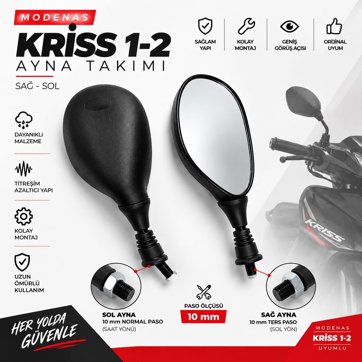 MODENAS KRİSS 1-2 SAĞ SOL AYNA TAKIMI SAĞ TESR PASO